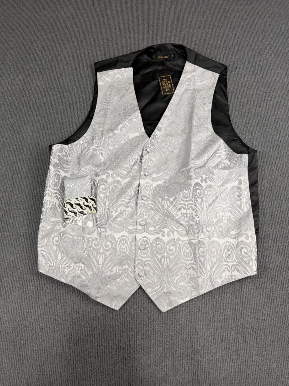 Mens DiBanGu Silver Paisley Vest & Tie Set XL Formalwear NWT